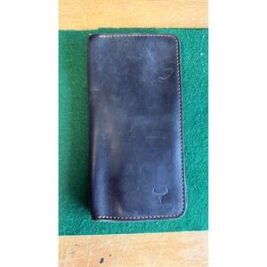 Cowather Handmade Genuine Leather Long Bifold Wallet Navy Blue Slim Tall Wallet